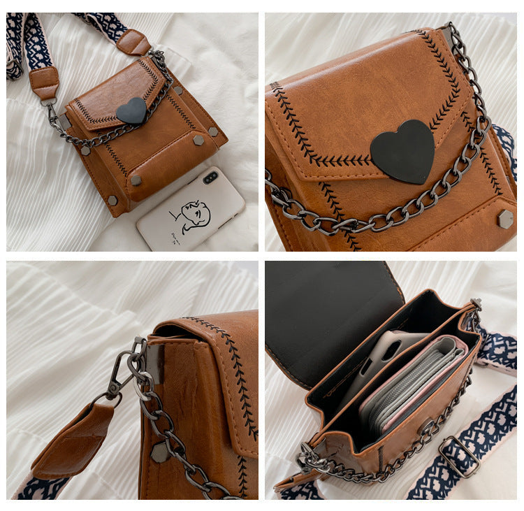 Women's Small Bag Trendy Versatile Textured Crossbody Bag with Wide Shoulder Strap and Fashionable Single Shoulder Small Square Bag