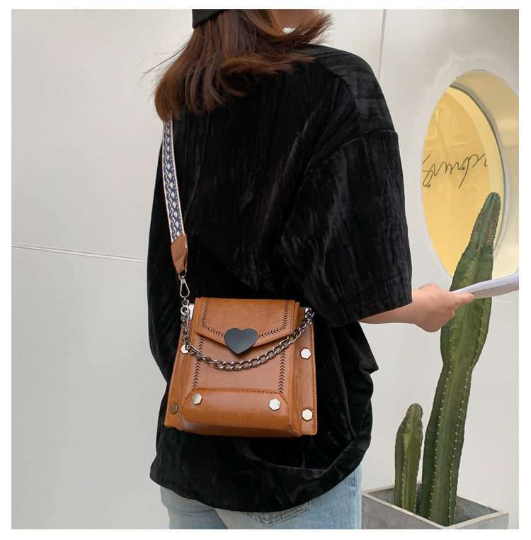 Women's Small Bag Trendy Versatile Textured Crossbody Bag with Wide Shoulder Strap and Fashionable Single Shoulder Small Square Bag