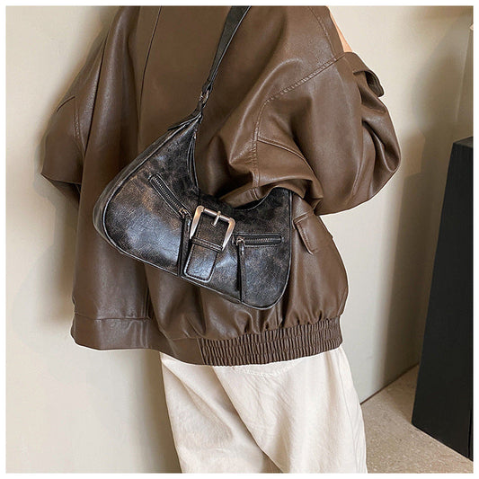 Women's Heartland Crescent — Vintage-Inspired Shoulder Saddle with Distressed Leather Accents & Adjustable Strap