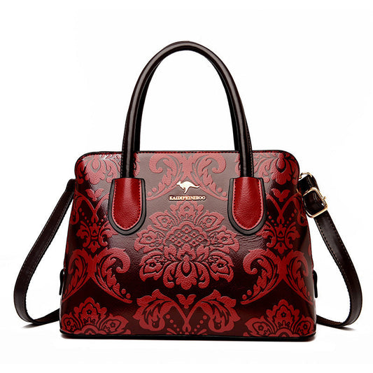 Women's Gilded Heirloom Satchel - Hand-Tooled Embossed Leather Convertible with Timeless Architecture & Artisan Legacy
